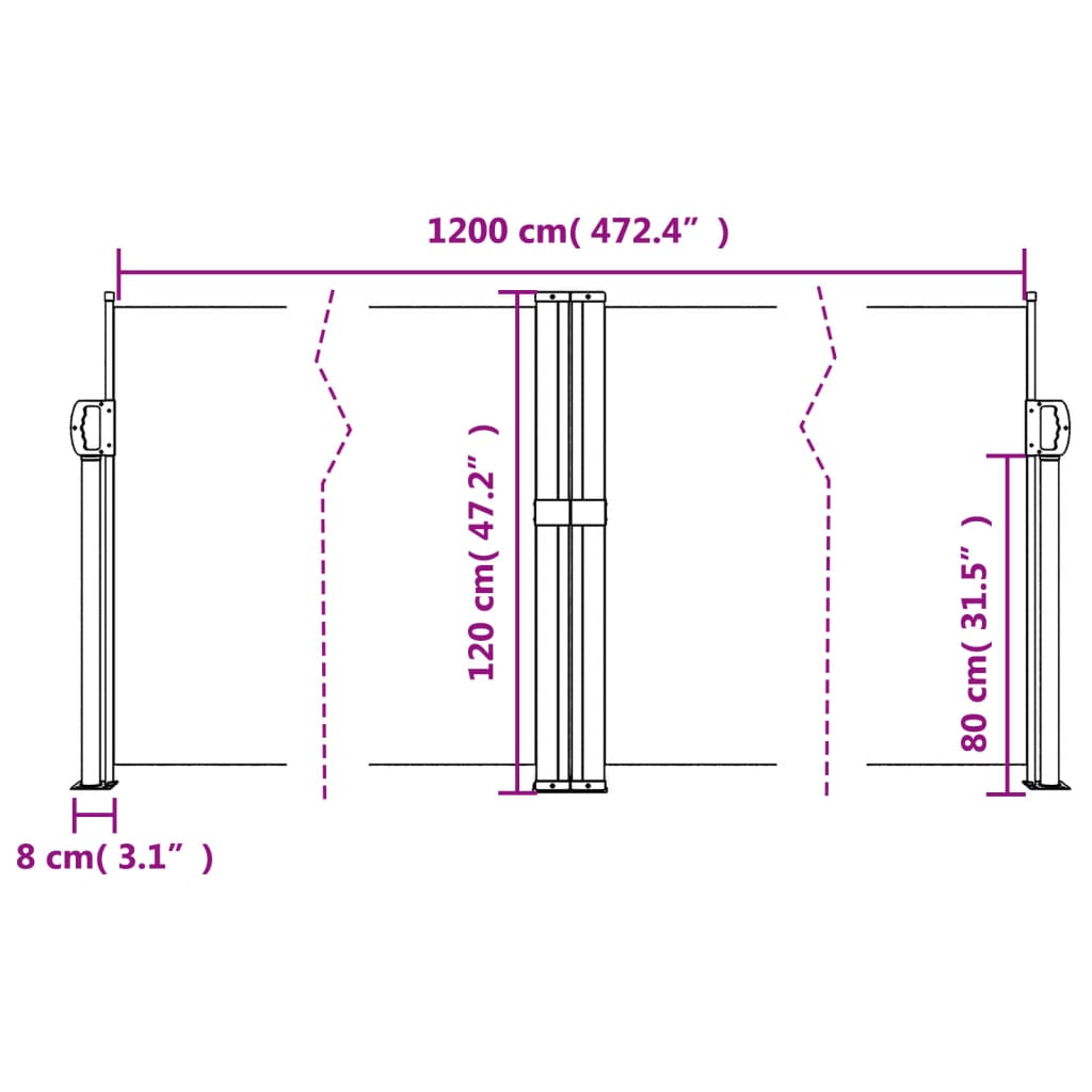 Infällbar sidomarkis vit 120x1200 cm