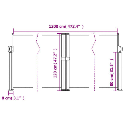 Infällbar sidomarkis vit 120x1200 cm