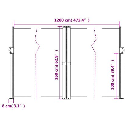 Infällbar sidomarkis vit 160x1200 cm