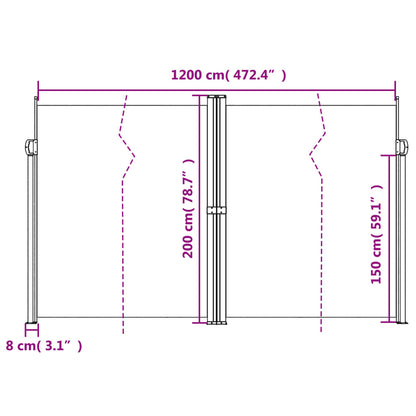 Infällbar sidomarkis svart 200x1200 cm