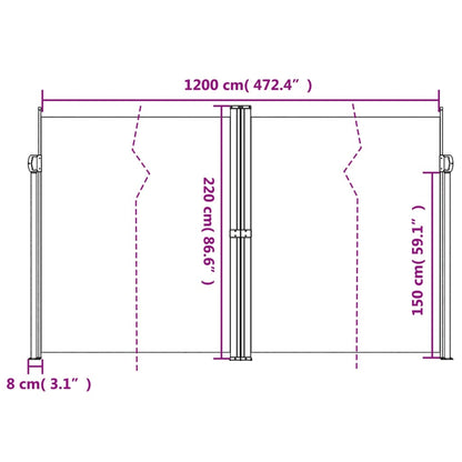 Infällbar sidomarkis svart 220x1200 cm