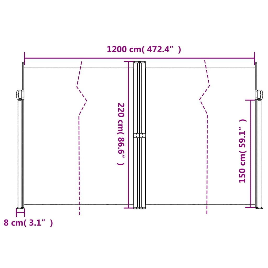 Infällbar sidomarkis antracit  220x1200 cm