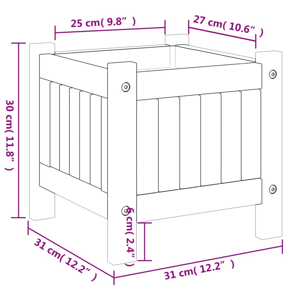 Odlingslåda med foder 31x31x30 cm massivt akaciaträ