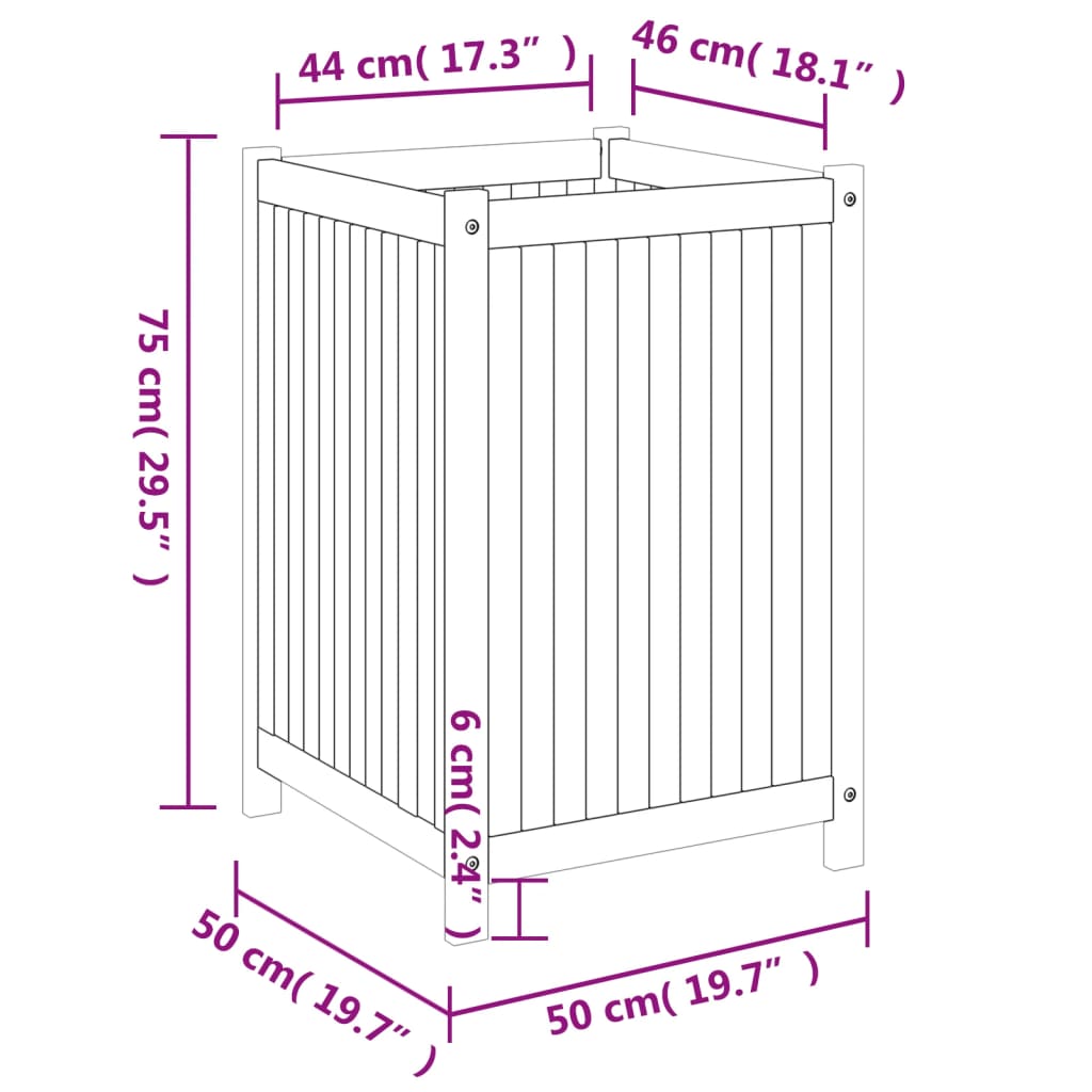 Odlingslåda med foder 50x50x75 cm massivt akaciaträ