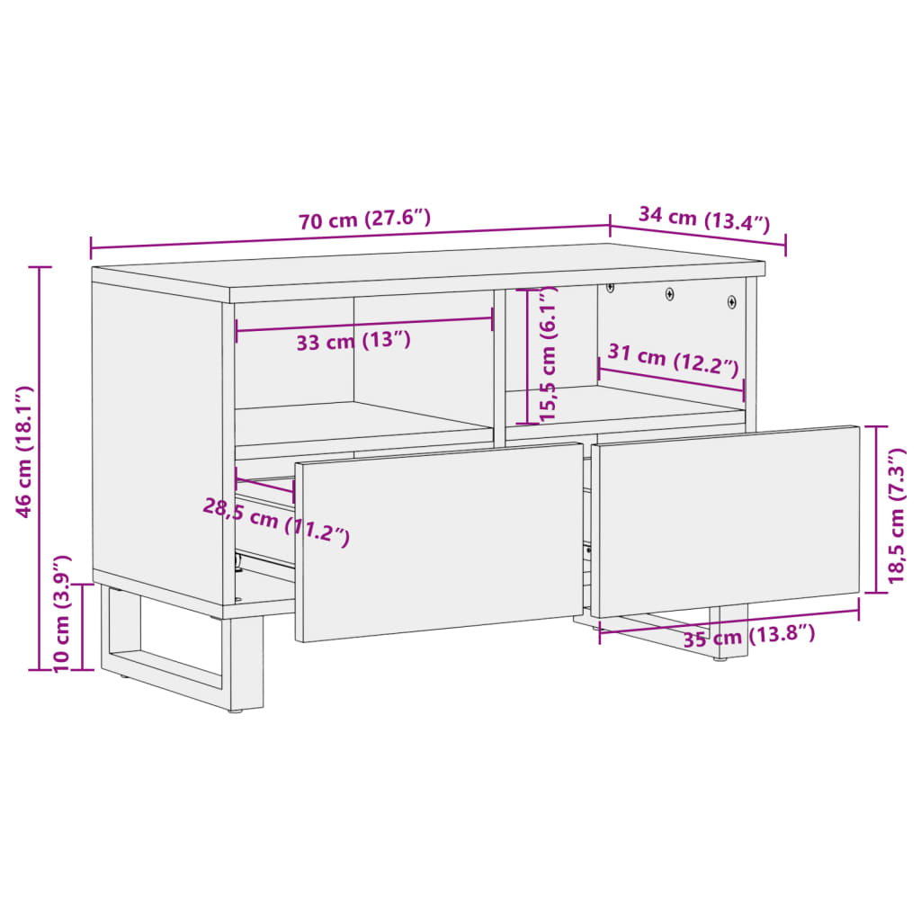 Tv-bänk 70x34x46 cm massivt grovt mangoträ