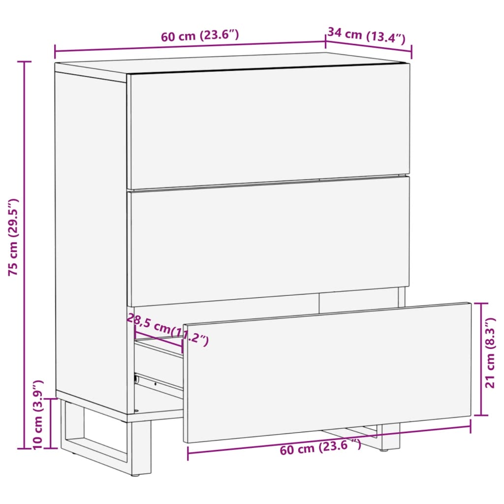 Skänk 60x34x75 cm massivt grovt mangoträ