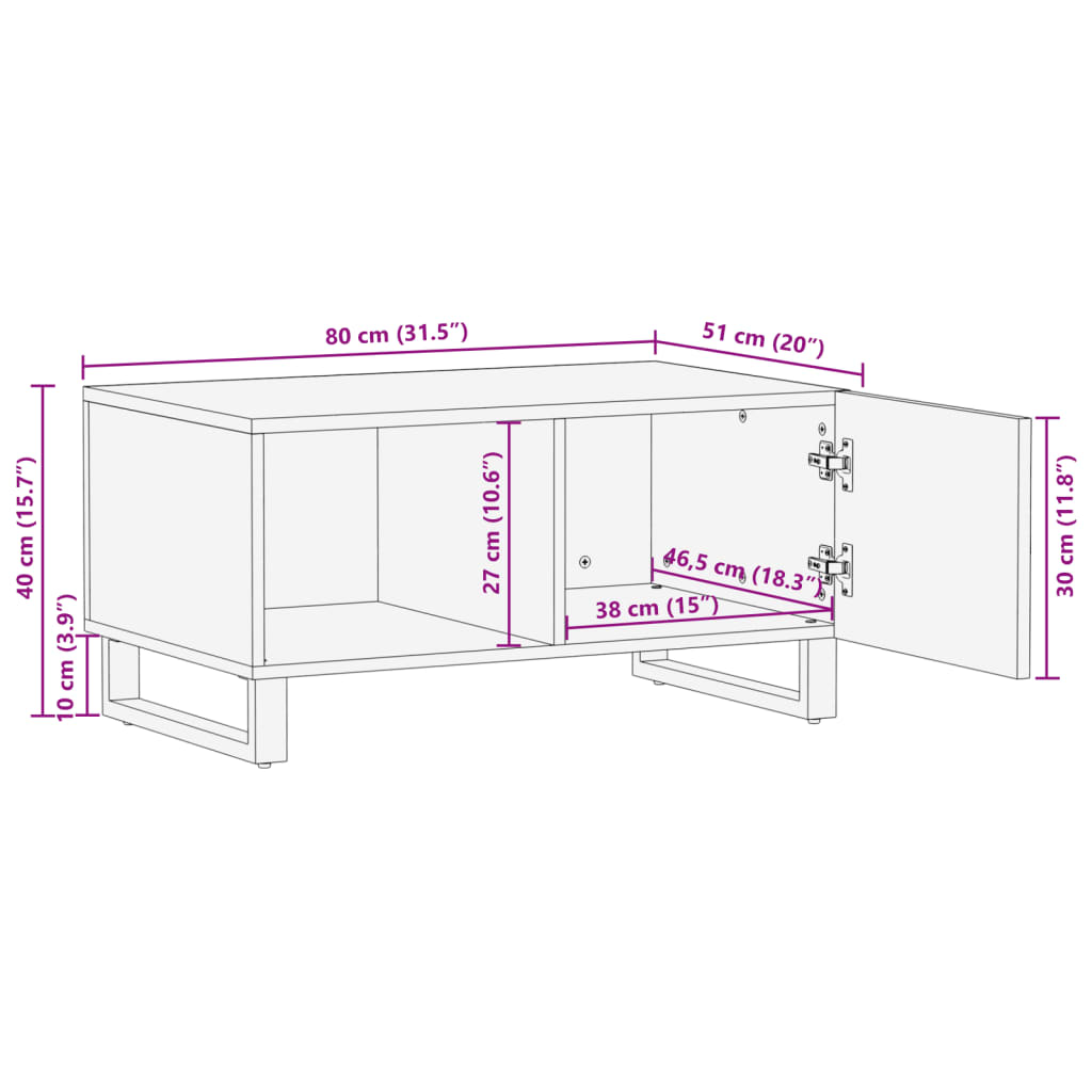 Soffbord brun 80x51x40 cm massivt grovt mangoträ