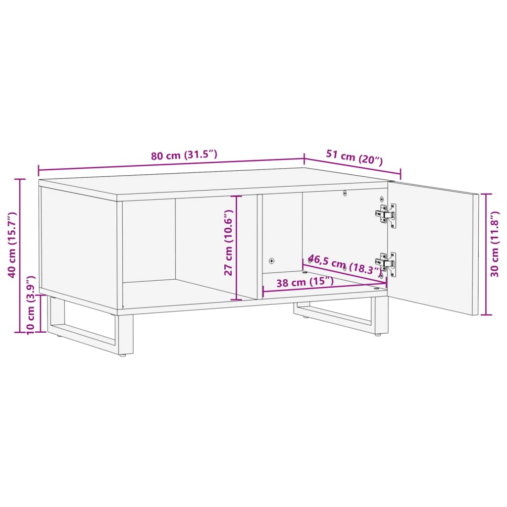 Soffbord brun 80x51x40 cm massivt mangoträ