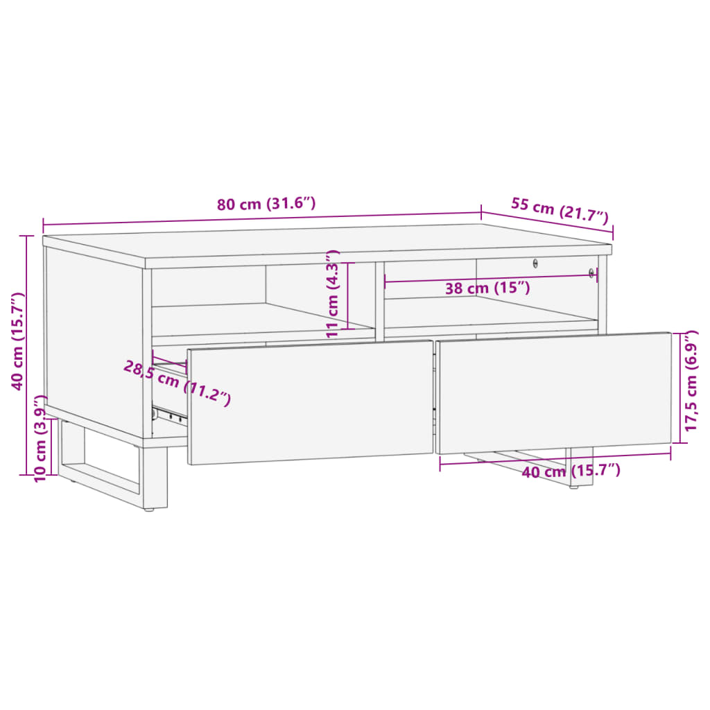 Soffbord 80x55x40 cm massivt grovt mangoträ