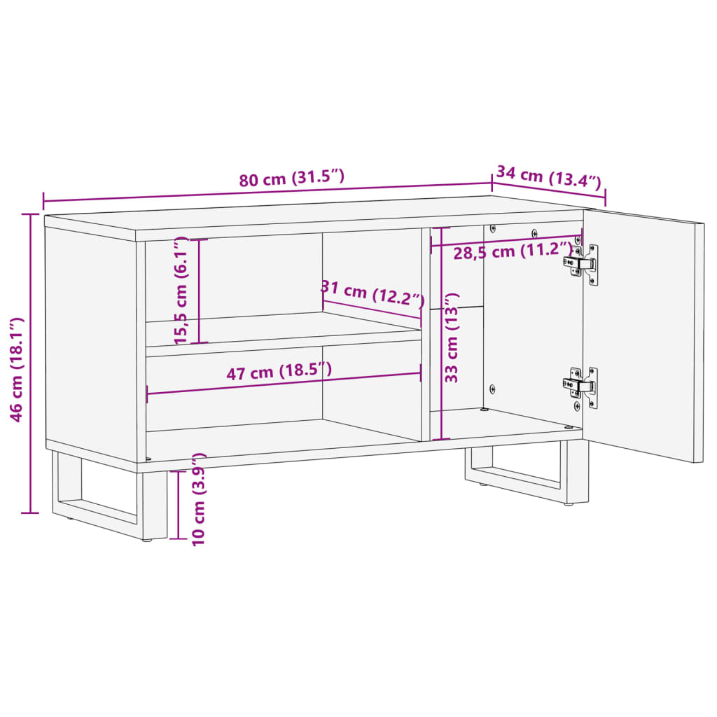 Tv-bänk 80x34x46 cm massivt grovt mangoträ