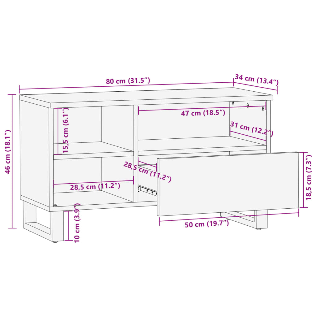 Tv-bänk 80x34x46 cm massivt grovt mangoträ