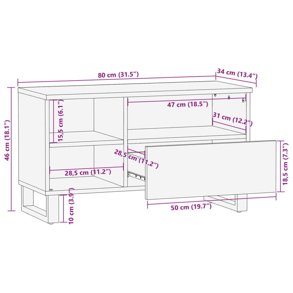 Tv-bänk 80x34x46 cm massivt akaciaträ