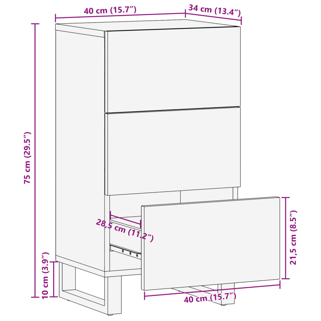 Skänk 40x34x75 cm massivt grovt mangoträ