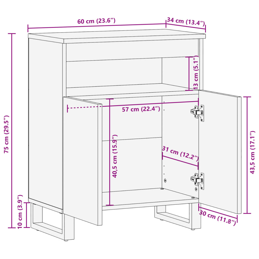 Skänk 60x34x75 cm massivt grovt mangoträ