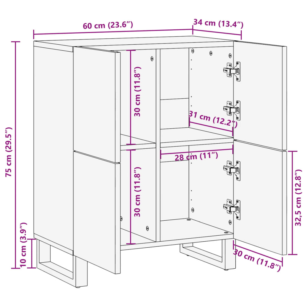 Skänk 60x34x75 cm massivt grovt mangoträ