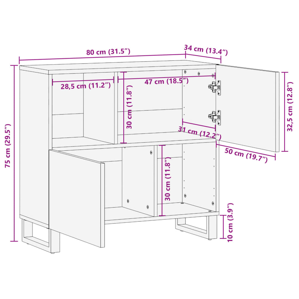 Skänk 80x34x75 cm massivt grovt mangoträ