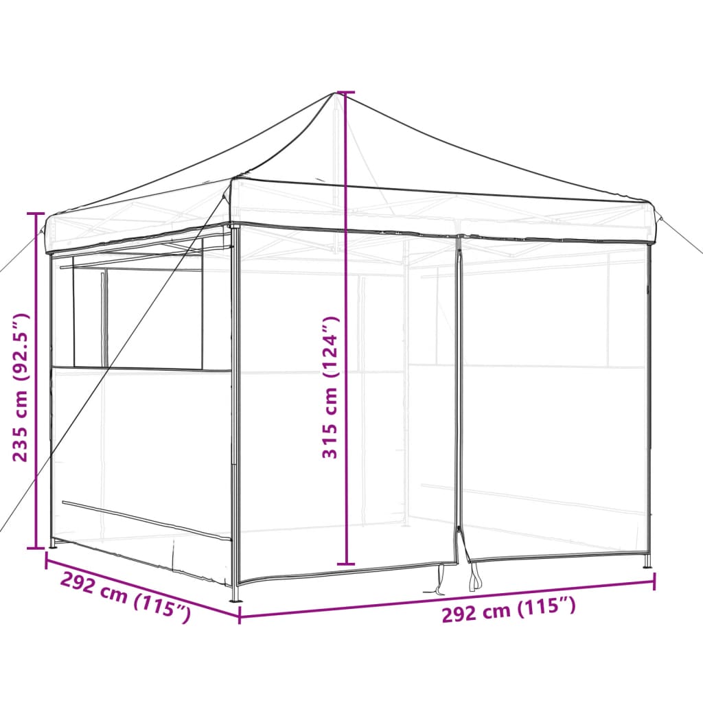 Pop-Up hopfällbart partytält med 4 sidoväggar ORANGE