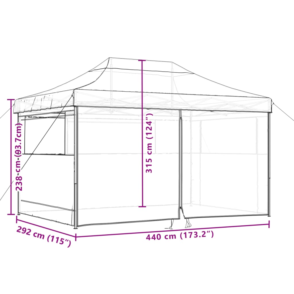 Pop-Up hopfällbart partytält med 4 sidoväggar ORANGE