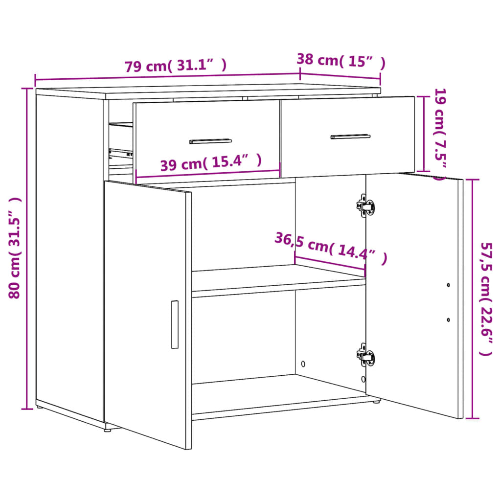 Skänk vit 79x38x80 cm konstruerat trä