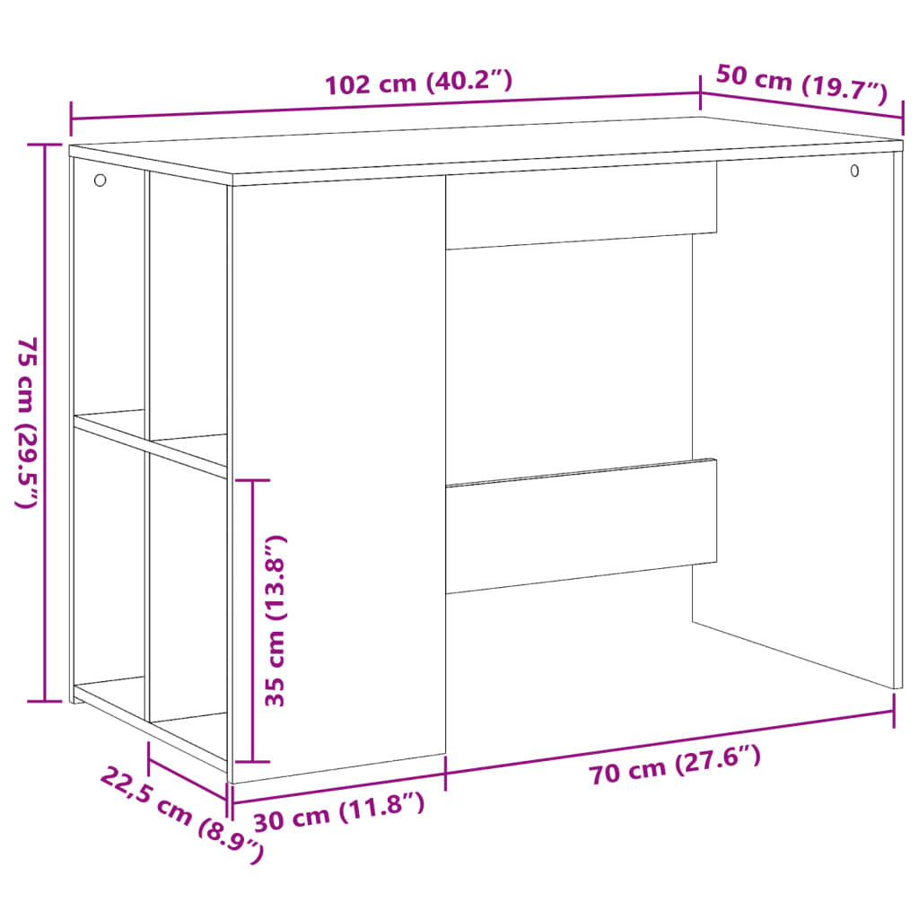 Skrivbord betonggrå 102x50x75 cm konstruerat trä