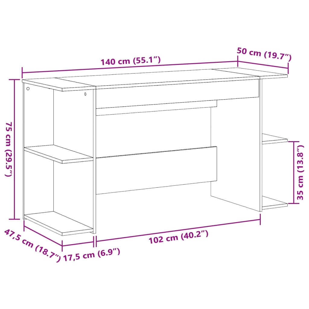 Skrivbord vit 140x50x75 cm konstruerat trä