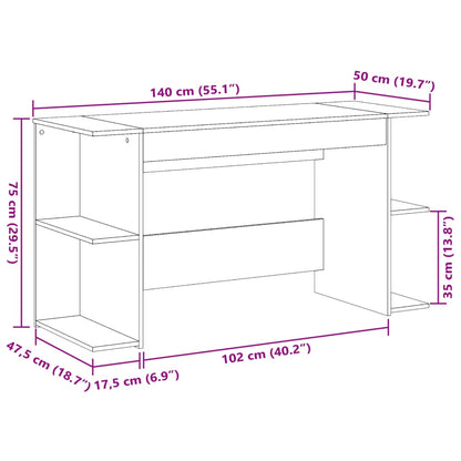 Skrivbord rökfärgad ek 140x50x75 cm konstruerat trä