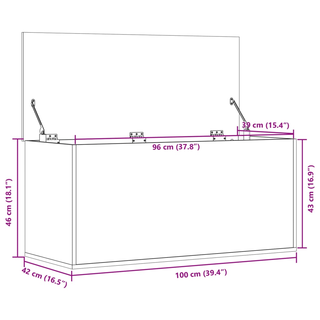 Förvaringslåda betonggrå 100x42x46 cm konstruerat trä