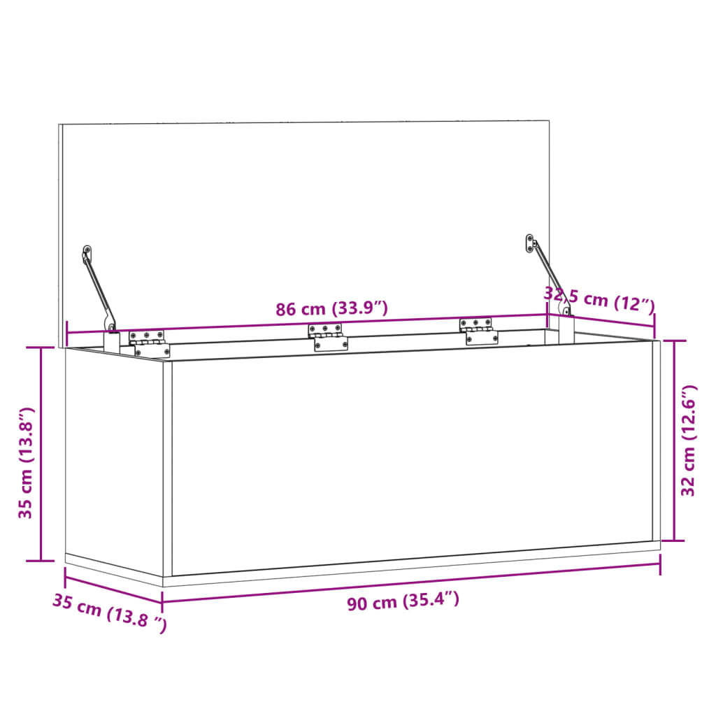 Förvaringslåda betonggrå 90x35x35 cm konstruerat trä