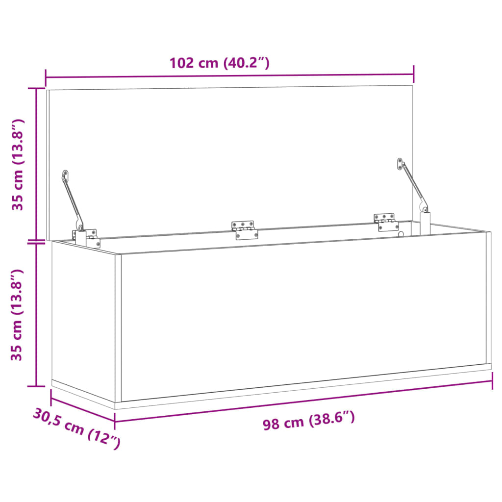 Förvaringslåda svart 102x35x35 cm konstruerat trä