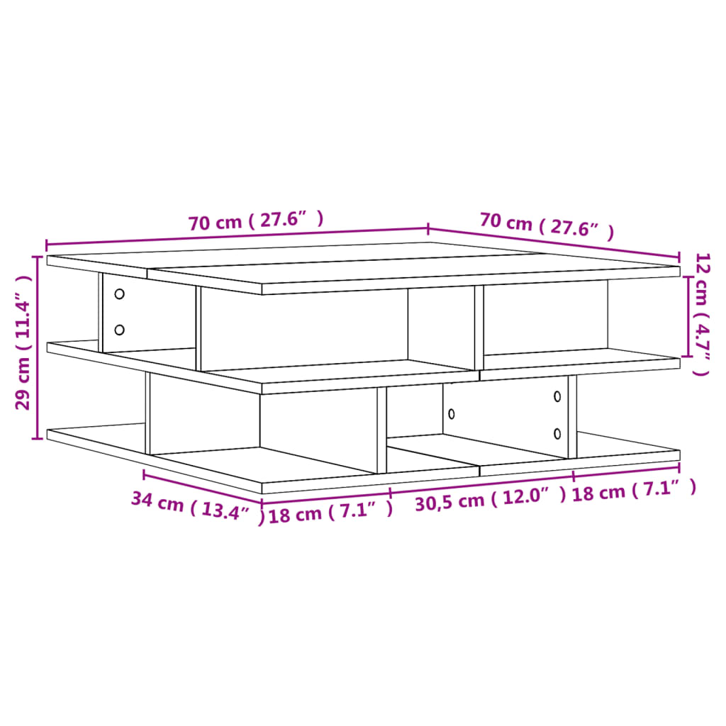 Soffbord betonggrå 70x70x29 cm konstruerat trä