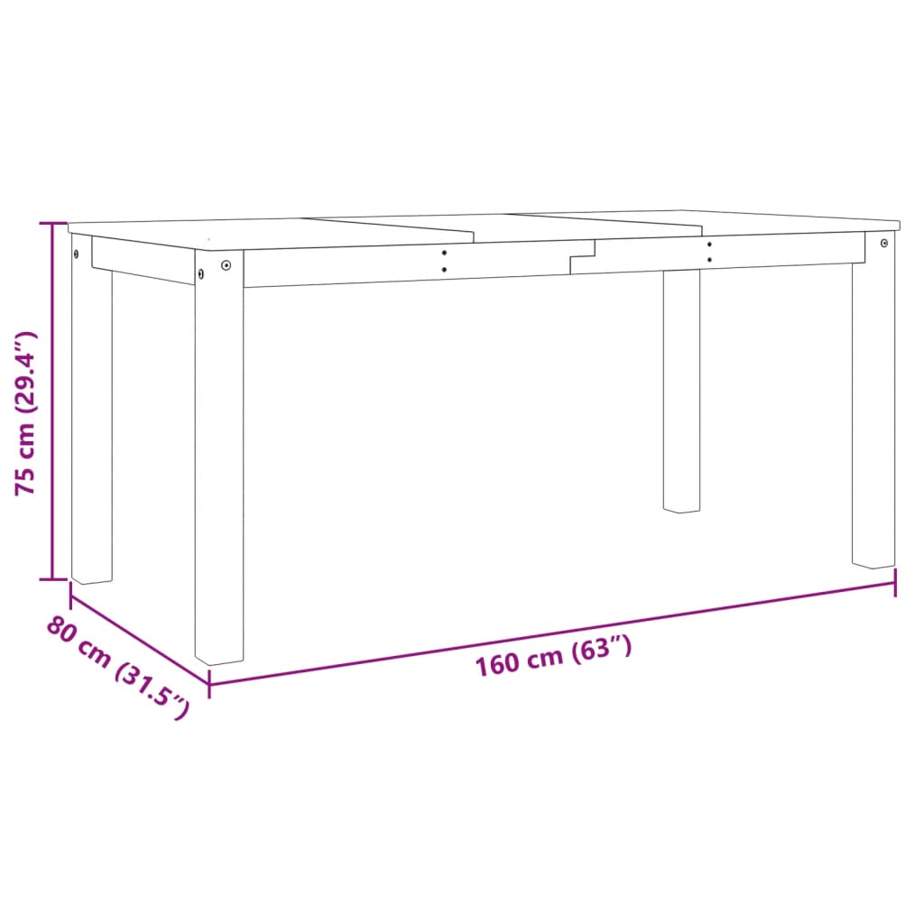 Matbord Panama vit 160x80x75 cm massiv furu