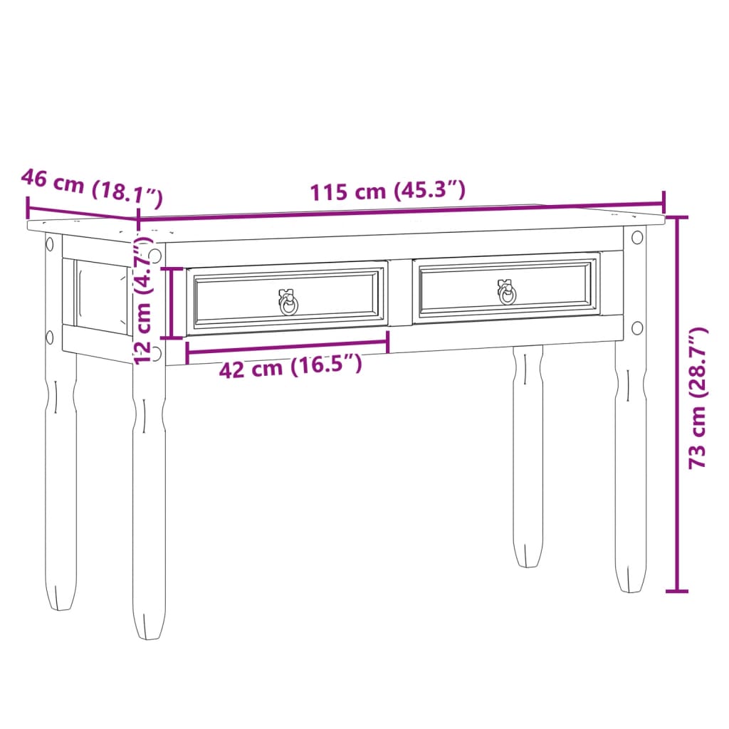 Konsolbord Corona 115x46x73 cm massiv furu