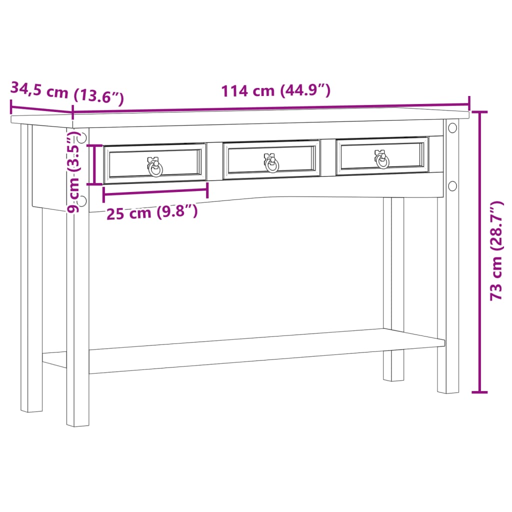 Konsolbord Corona 114x34,5x73 cm massiv furu