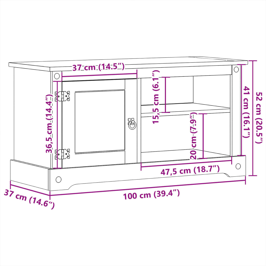 Tv-bänk Corona 100x40x52 cm massiv furu