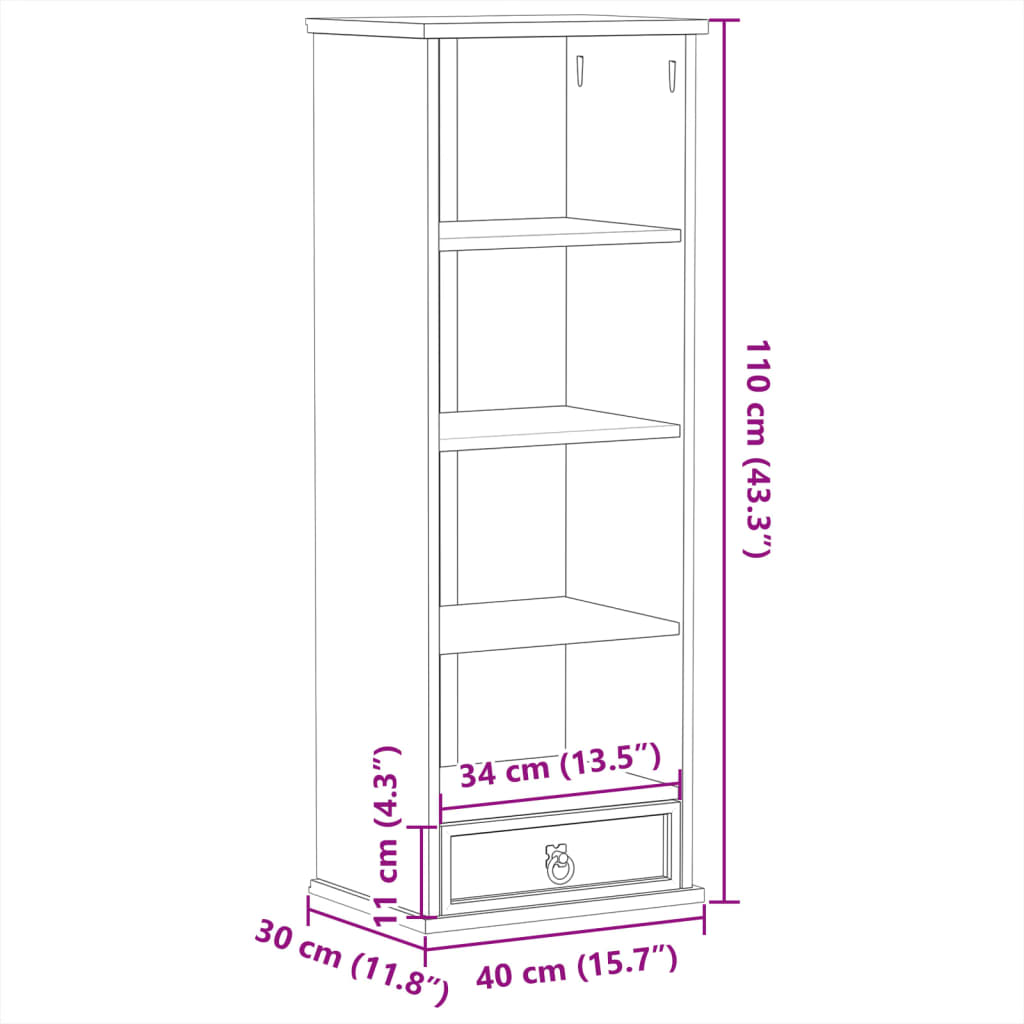 CD-hylla Corona 40x30x110 cm massiv furu