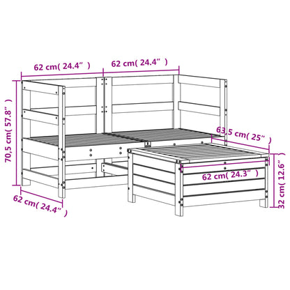 Soffgrupp för trädgården 3 delar massiv furu