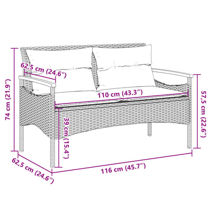 Trädgårdsbänk med dynor 116x62,5x74 cm svart konstrotting