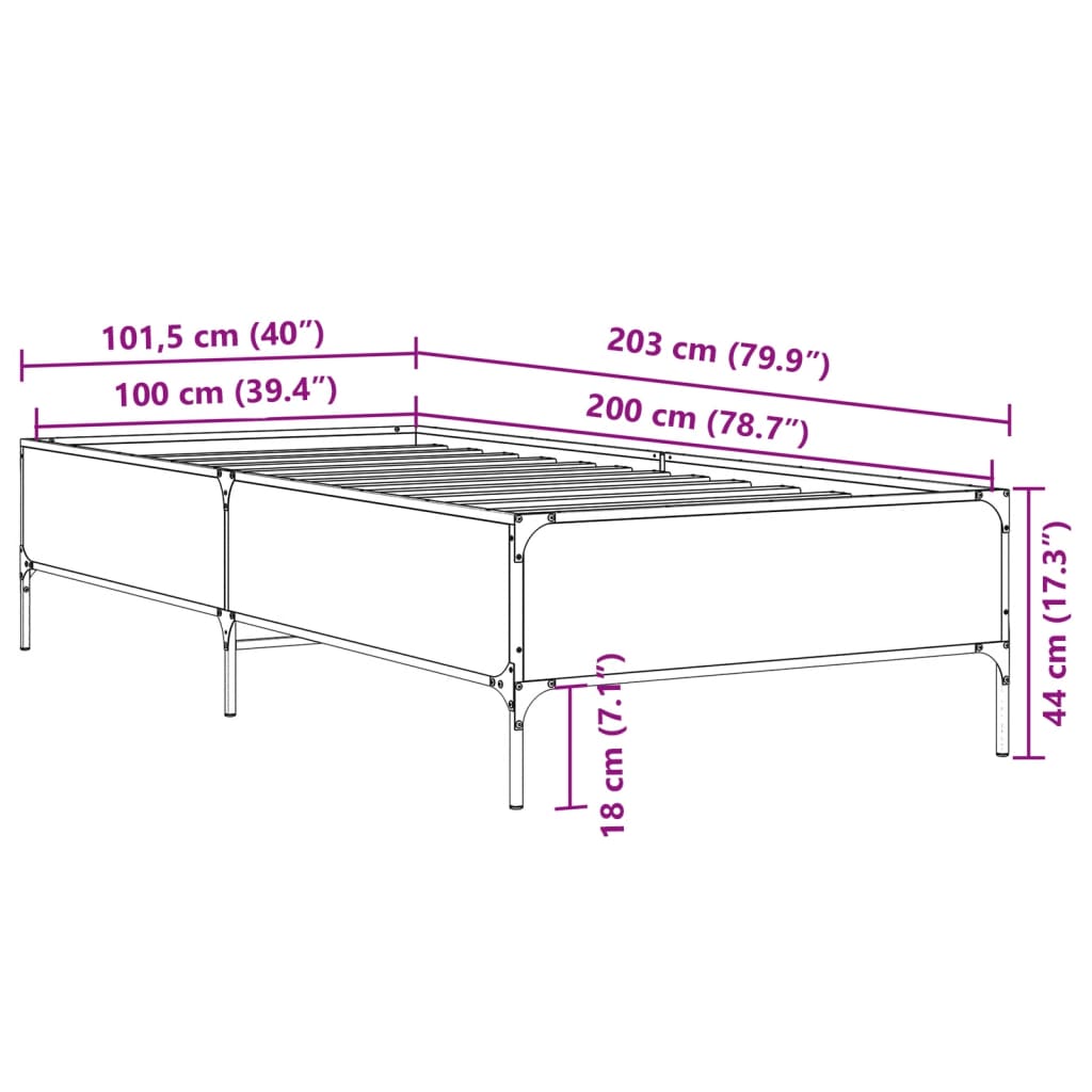 Sängram svart 100x200 cm konstruerat trä och metall