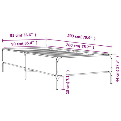 Sängram sonoma-ek 90x200 cm konstruerat trä och metall