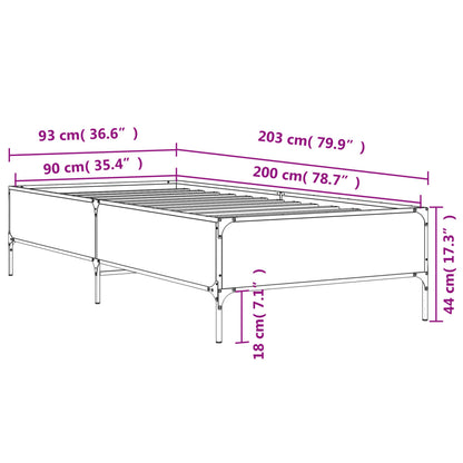 Sängram rökfärgad ek 90x200 cm konstruerat trä och metall