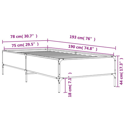 Sängram grå sonoma 75x190 cm konstruerat trä och metall