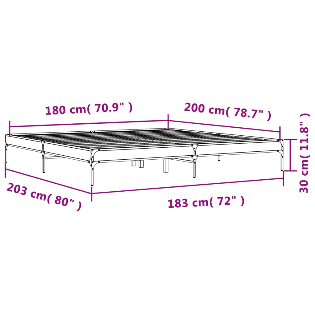 Sängram sonoma-ek 180x200 cm konstruerat trä och metall