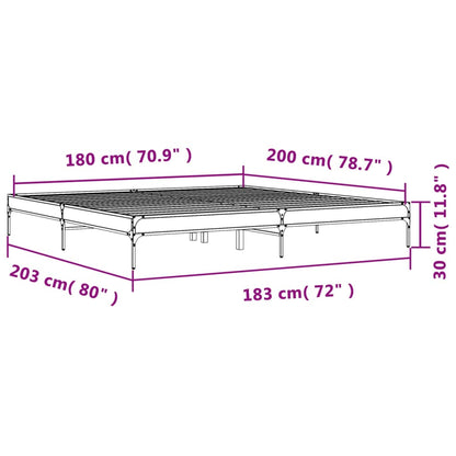 Sängram rökfärgad ek 180x200 cm konstruerat trä och metall