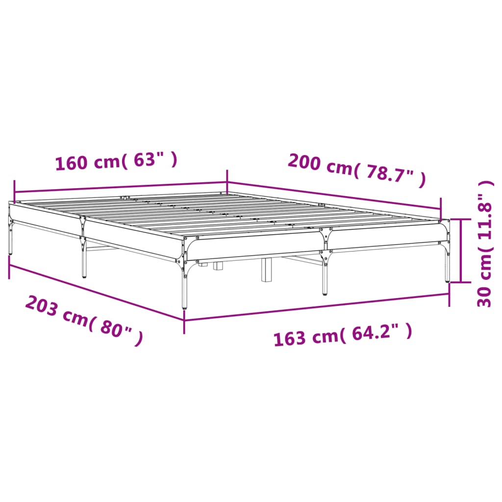 Sängram rökfärgad ek 160x200 cm konstruerat trä och metall