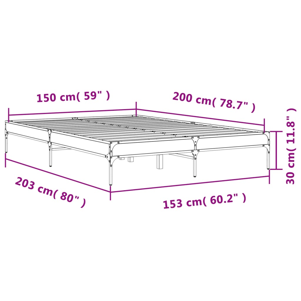 Sängram rökfärgad ek 150x200 cm konstruerad trä och metall