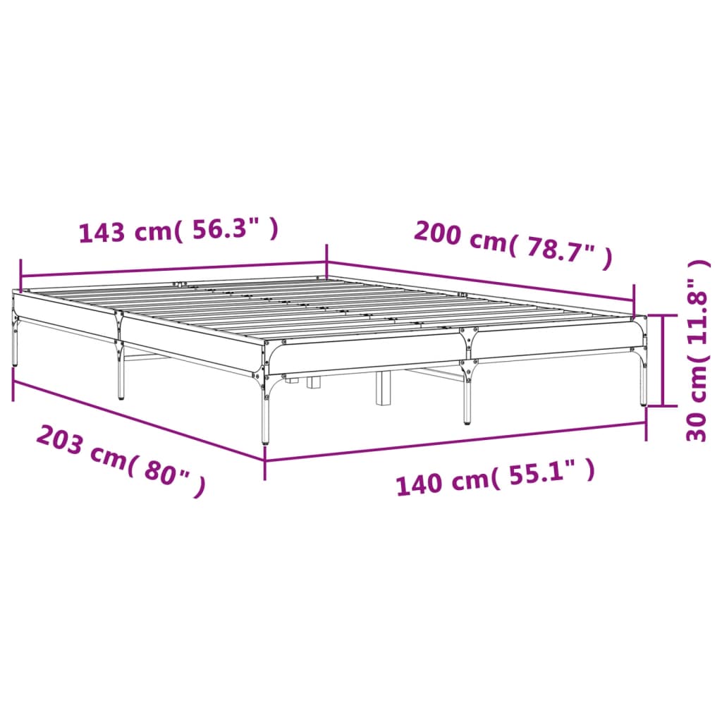 Sängram rökfärgad ek 140x200 cm konstruerad trä och metall