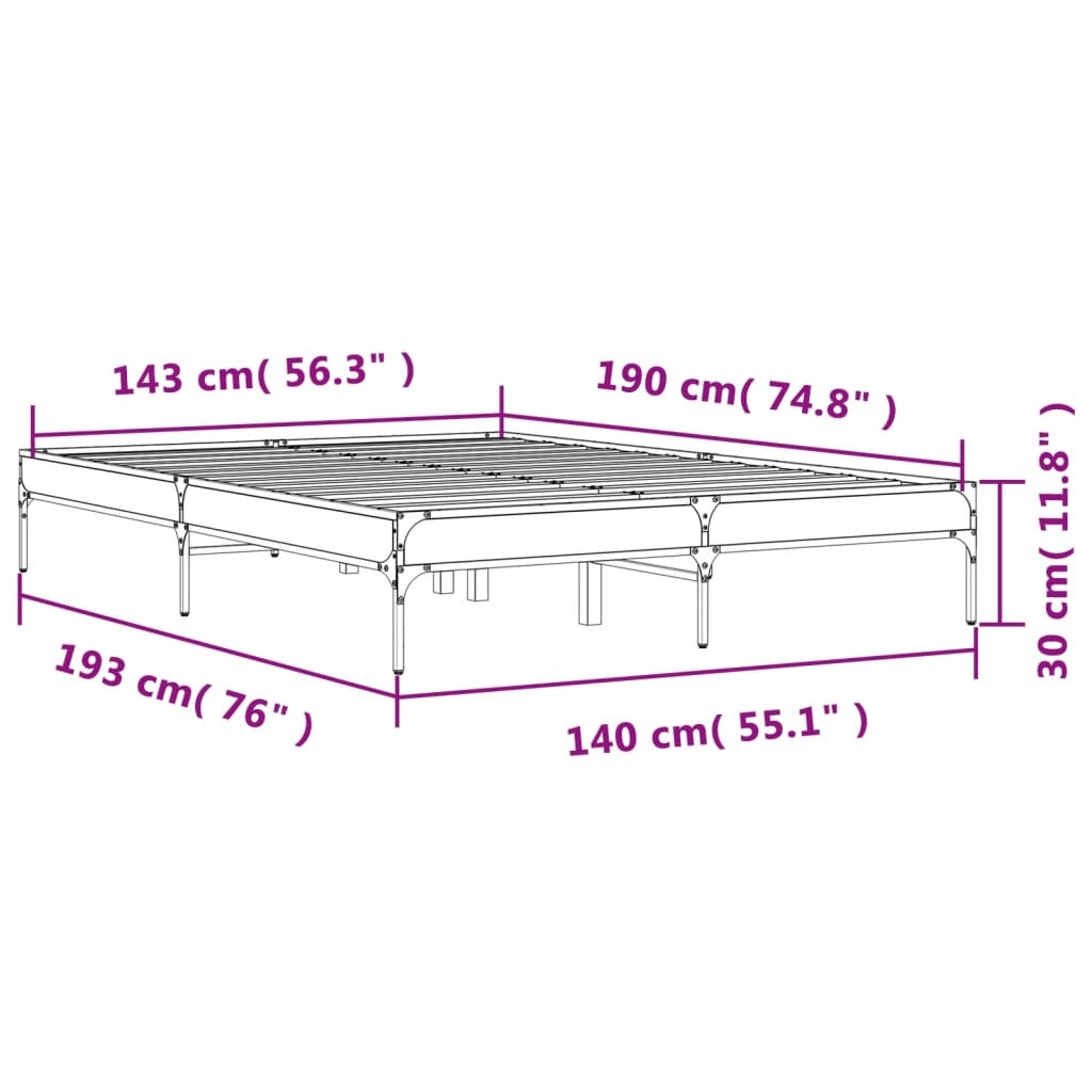 Sängram sonoma-ek 140x190 cm konstruerat trä och metall