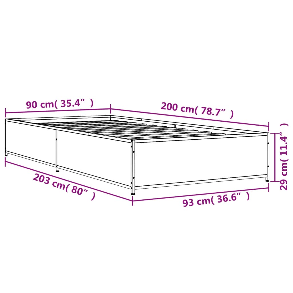 Sängram svart 90x200 cm konstruerat trä och metall