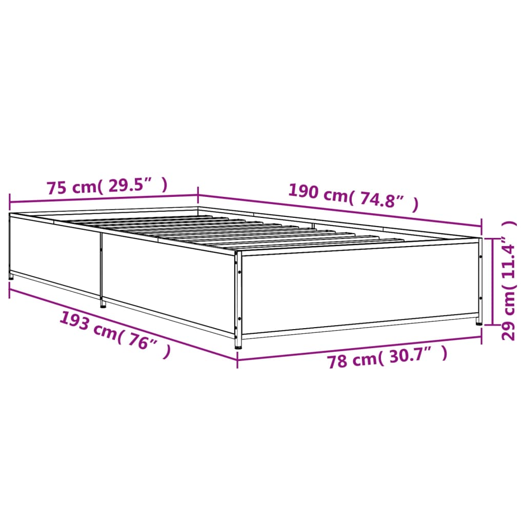 Sängram svart 75x190 cm konstruerat trä och metall