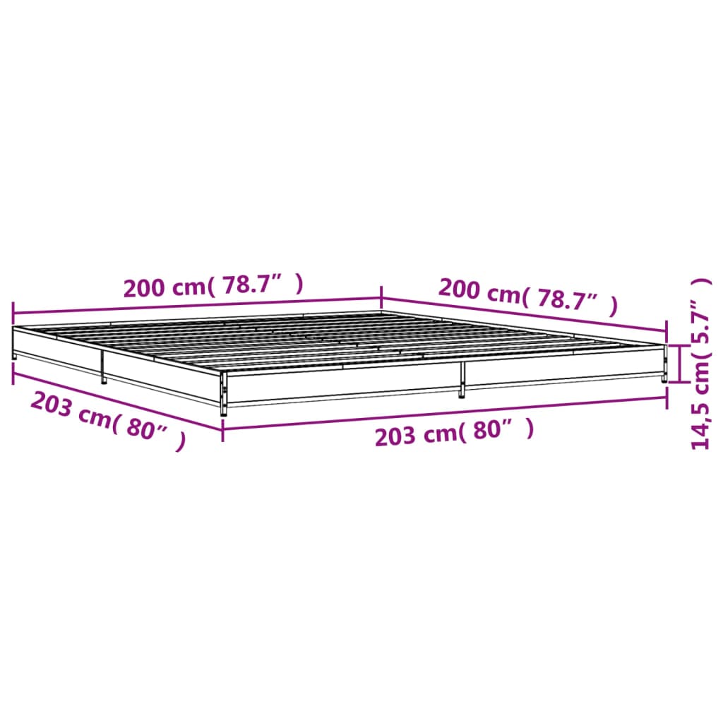 Sängram sonoma-ek 200x200 cm konstruerat trä och metall